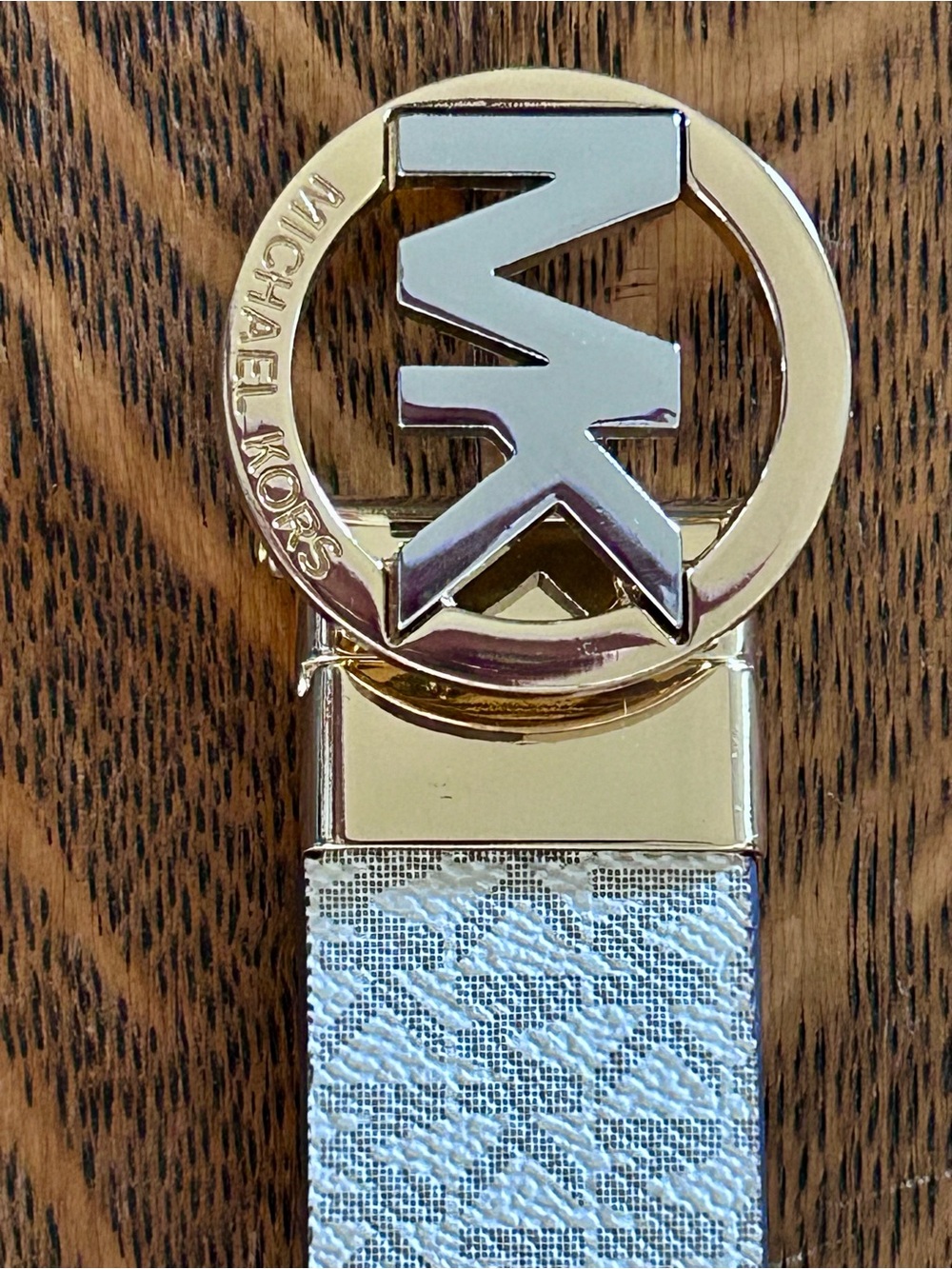 Reversible Michael Kors Gold and Silver Logo/Brown Buckle Belt